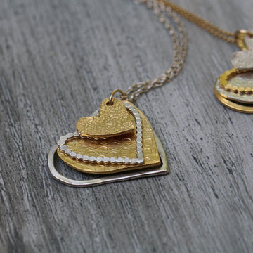Long Necklace For Women, Gold And Silver Heart Pendant Necklace For Mom , Multi Hearts Pendant Necklace, Best Gifts for Mom, Gift for Her